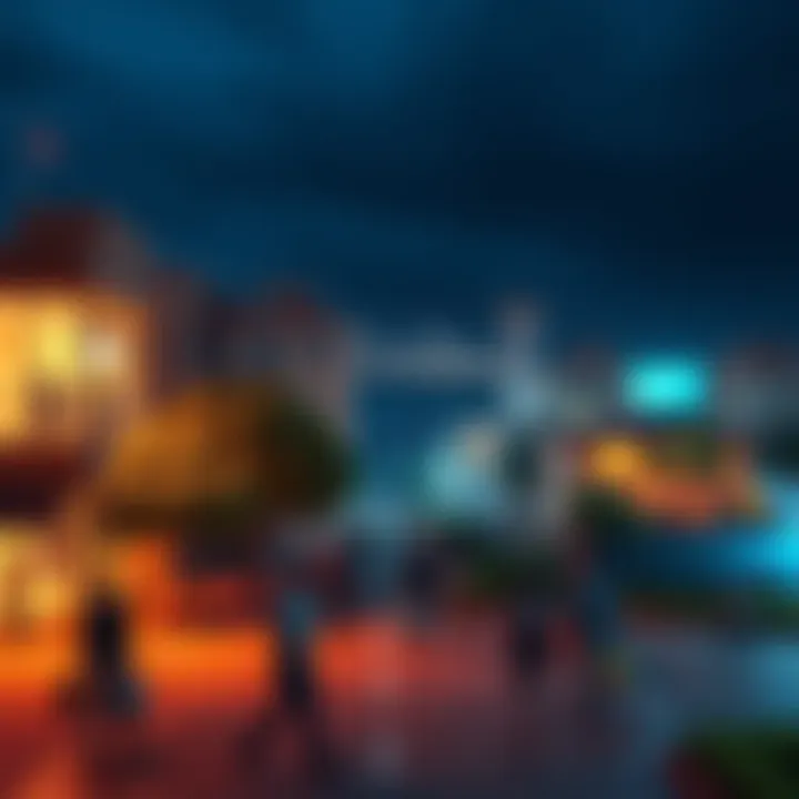 A view of the Alexandria Safe Zone with people engaging in community activities and security features visible.