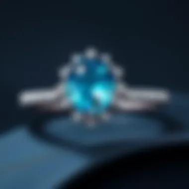 Alexandrite Engagement Ring A close-up view of a unique engagement ring featuring an Alexandrite gemstone surrounded by small diamonds, inspired by a video game.