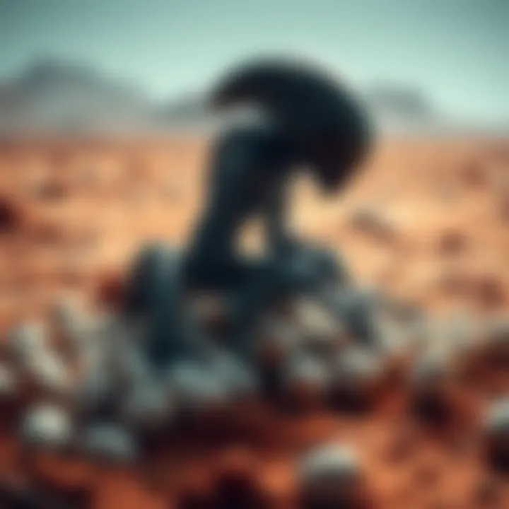 An alien creature laying numerous eggs on a strange planet