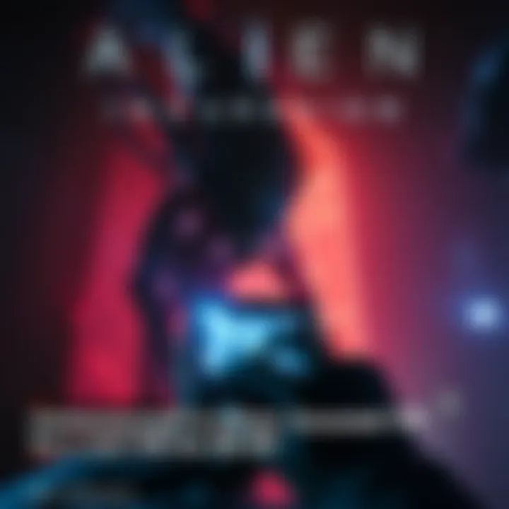 A player experiencing Alien: Rogue Incursion VR in a dark, suspenseful environment with an alien creature lurking in the background.