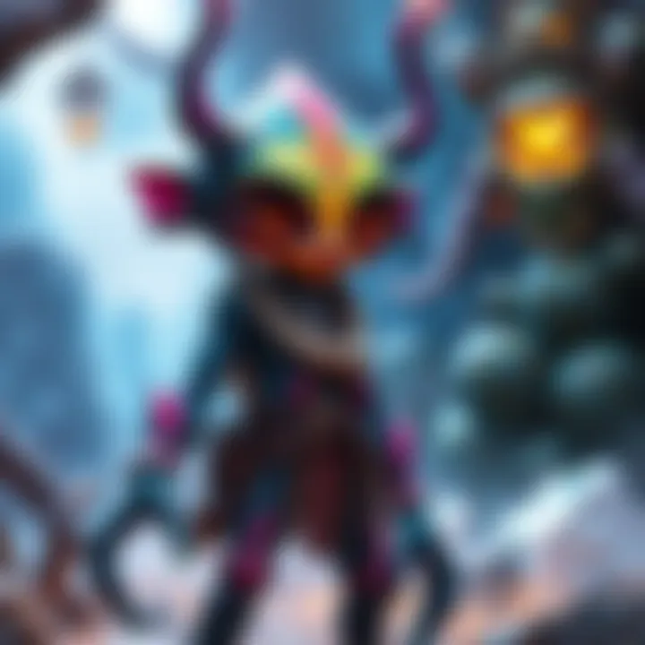 A colorful alien character standing in a fantasy setting, ready for a Dungeons & Dragons game