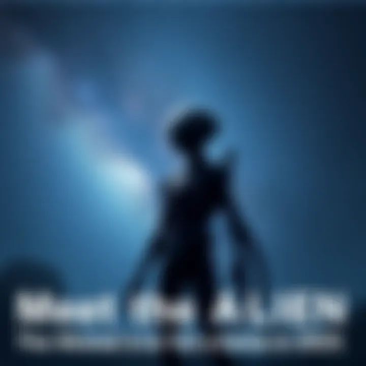 A dark, shadowy figure resembling an alien stands under a starry sky, hinting at an impending challenge for humanity in 2025.