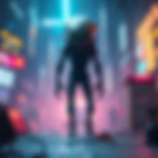 A gaming scene showing an alien figure approaching, with dissonant sound waves emanating from it, indicating imminent danger.