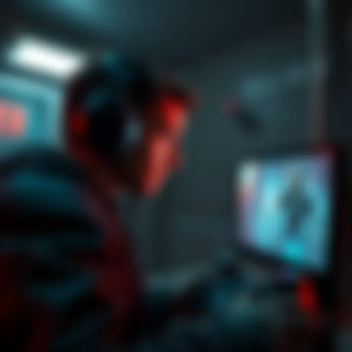 A gamer focused on the screen of Alien Isolation Deluxe Edition, with suspenseful elements in the background.