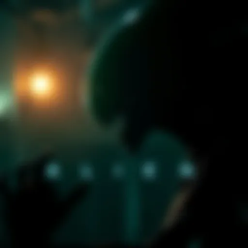 A dark and tense scene from Alien: Isolation showing the alien creature lurking in the shadows