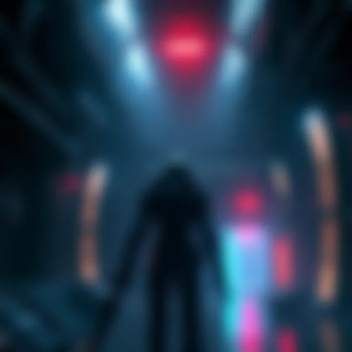 Concept art showing a dark, atmospheric environment from the Alien Isolation sequel, with eerie lighting and hints of alien technology