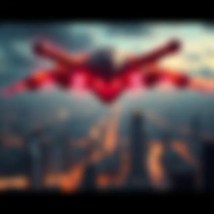 An alien spacecraft hovering over a city with lights and buildings below, hinting at a gaming adventure