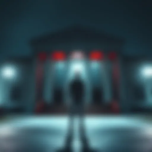 Allegations of Crime A person stands in front of a courthouse with documents in hand, symbolizing serious legal accusations and their implications.