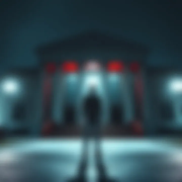 Allegations of Crime A person stands in front of a courthouse with documents in hand, symbolizing serious legal accusations and their implications.