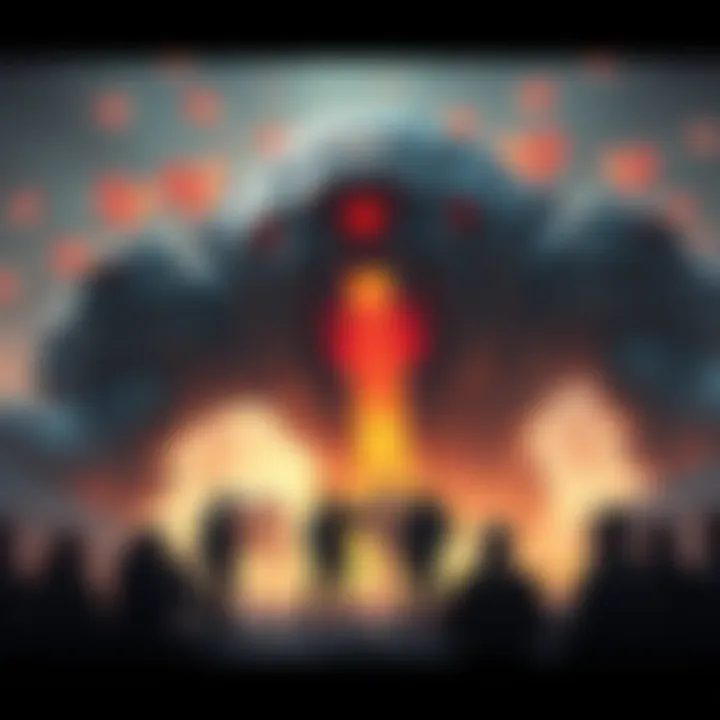 A group of alliance leaders discussing while a giant titan looms with visible parasites, symbolizing negligence
