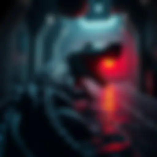 A tense moment in Resident Evil 2 showing a player character facing a large alligator in a dark sewer setting