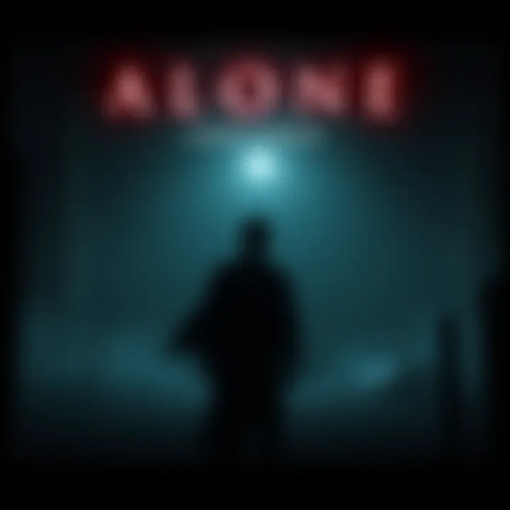 Trailer for Alone Survival Horror A dark, eerie scene from Alone: Survival Horror Escape showing a character in a frightening environment with shadows and unsettling objects.