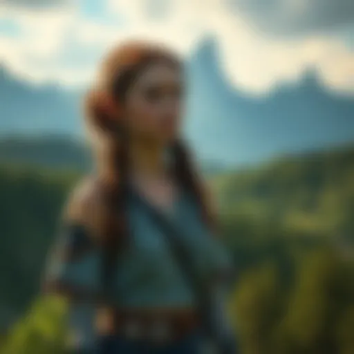 Aloy stands in the lush green Nora Sacred Lands with mountains in the background, looking thoughtful as she prepares to share important news.