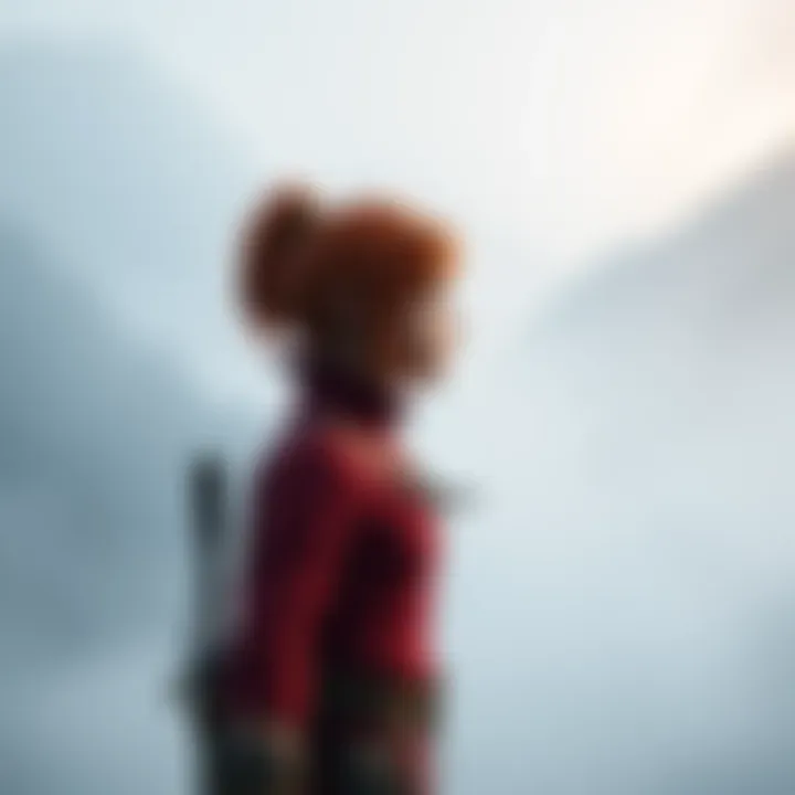 Aloy, a strong female character with red hair, stands in a mystical foggy environment, gazing into the distance with a thoughtful expression. The scene captures the emotional weight of her journey in ...