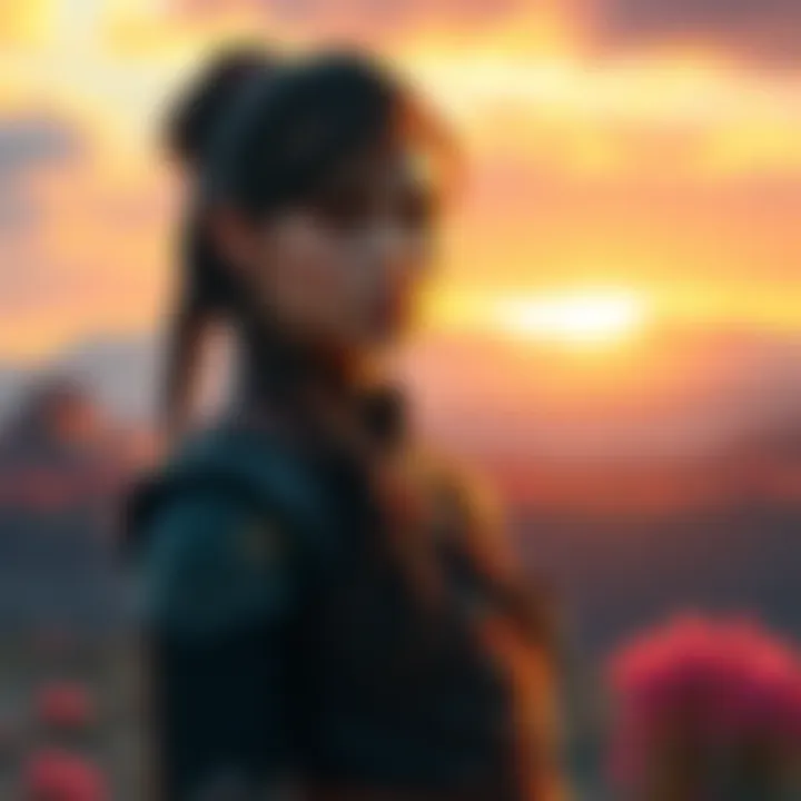 Aloy standing in a vibrant landscape, looking thoughtful as she reflects on her past relationships, particularly with Ross.