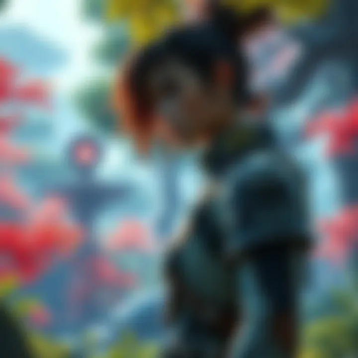 Aloy in a lush Japanese landscape Aloy standing in a vibrant Japanese forest with futuristic machines inspired by local legends in the background