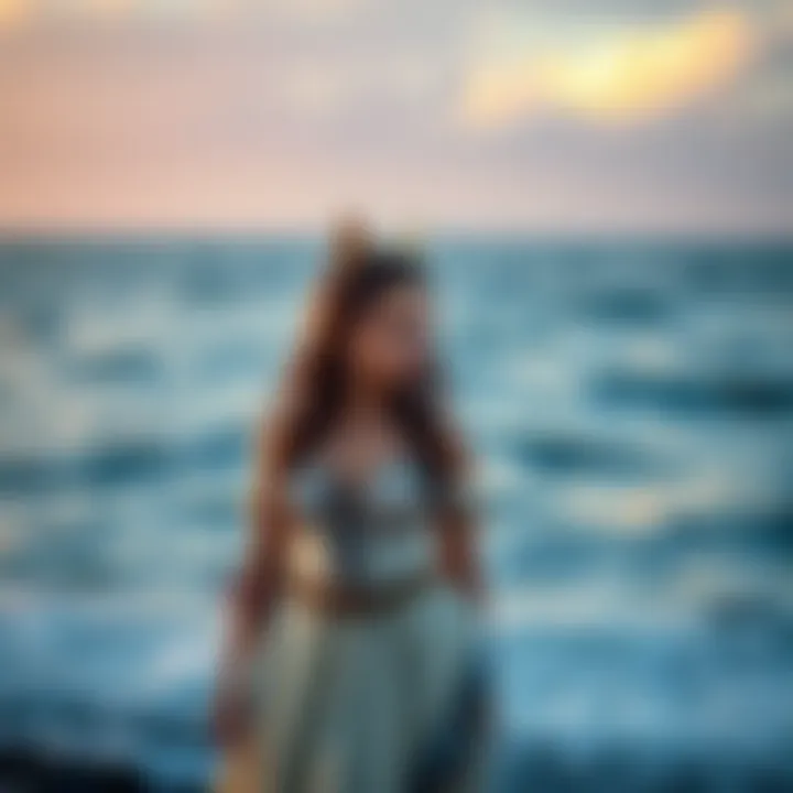 Aloy with her new love interest Seyka standing by the ocean, showing mixed emotions.