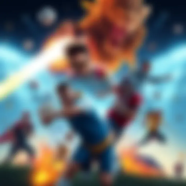 Alt Sports Games Illustration A collage featuring characters and scenes from various alternate sports games, showcasing action and excitement, reminiscent of Pyre and Mutant Football League 2.