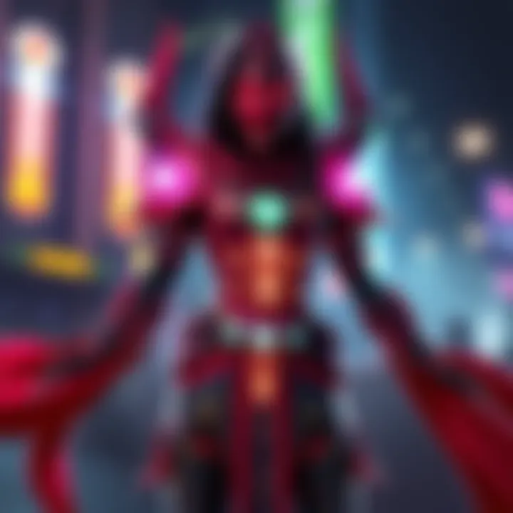 A vibrant Alternate Riftguard Syandana displayed, showcasing its unique design and colors, available for free with Regal Aya for Tennocon Pack purchasers.