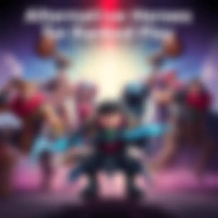 A group of diverse heroes in a competitive gaming setting, showcasing their unique abilities and strategic importance in ranked matches, with a focus on battling tough opponents.