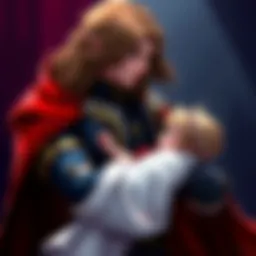 Alucard holding Baby Rose Belmont, showing a protective and caring bond between them.