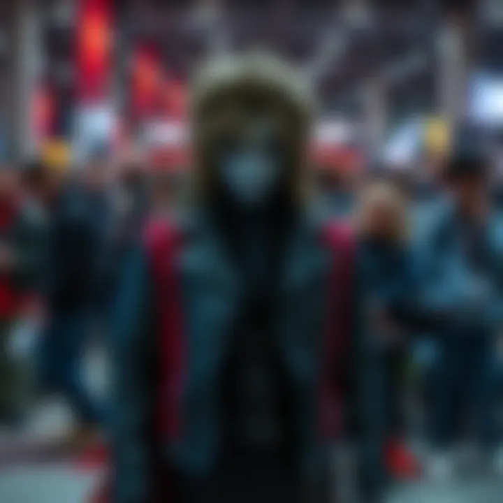 Alucard Cosplay at Event A person dressed as Alucard, showcasing detailed costume and makeup, standing in front of a crowd at a convention.