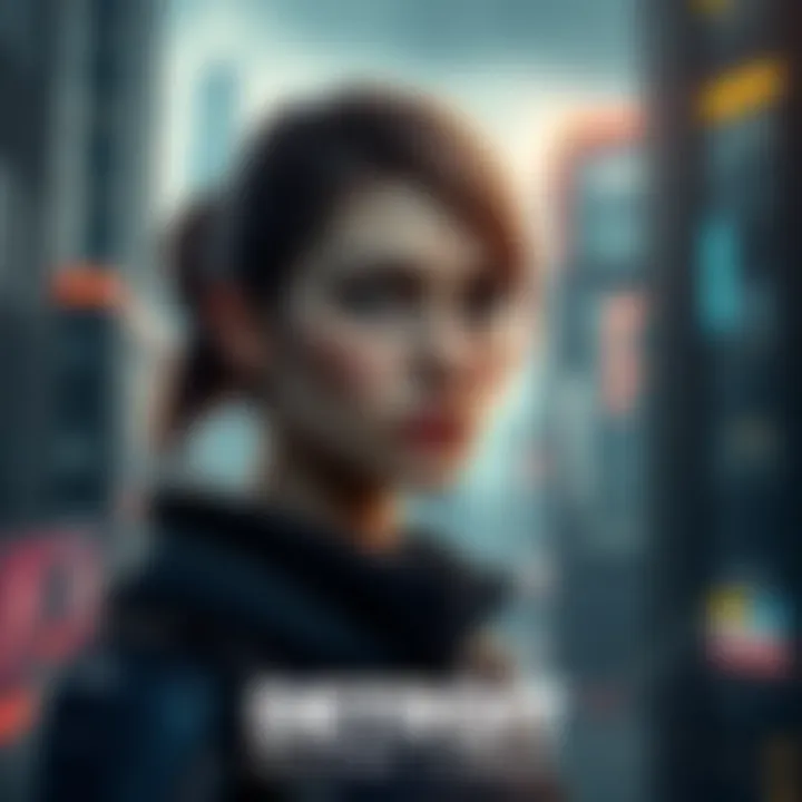 Character Amanda looking stern with a futuristic city background in Detroit: Become Human