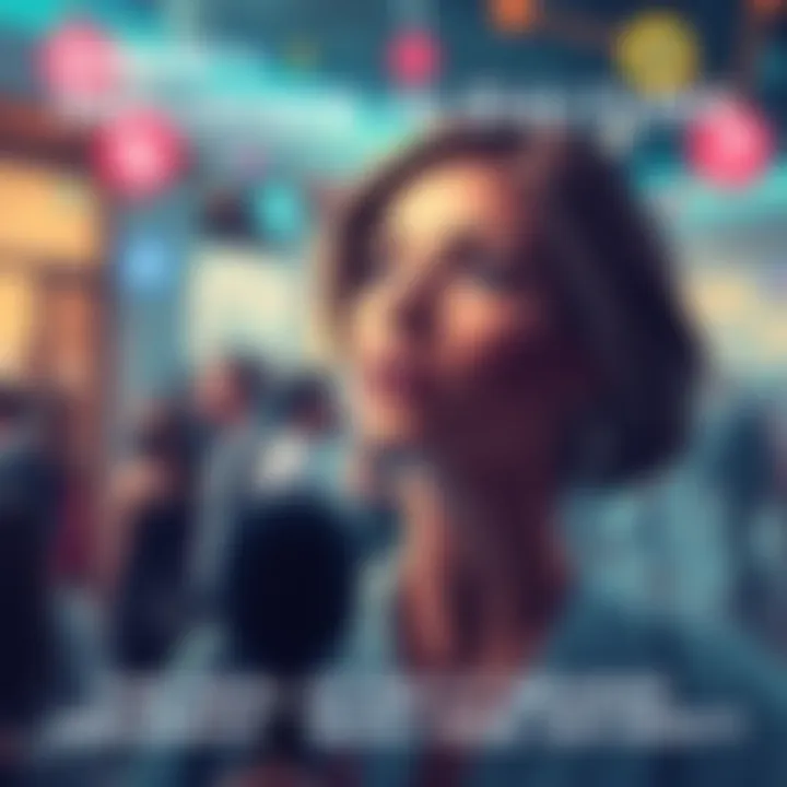 A graphic representation of Amanda, depicting her as a modern cultural icon with elements symbolizing her impact, such as social media icons and a diverse crowd of people discussing her.