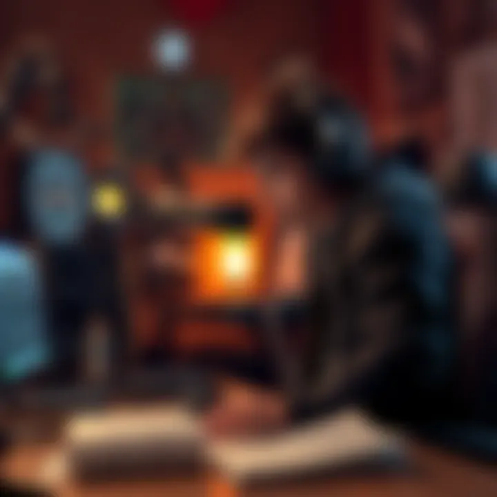 A young voice actor records their interpretation of Raziel from Soul Reaver in a home studio setting, surrounded by recording equipment and scripts.