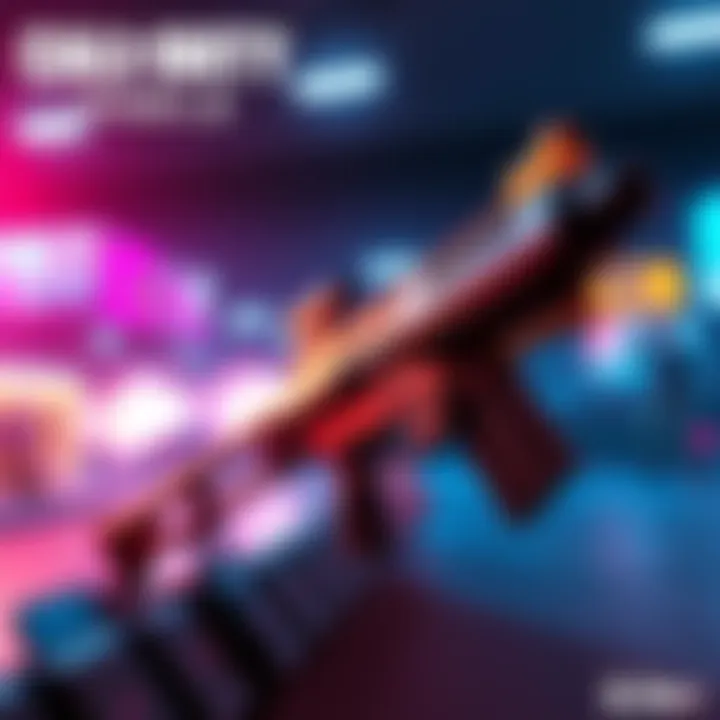 A close-up view of the Amax weapon from Call of Duty Mobile with a vibrant background showing in-game action.