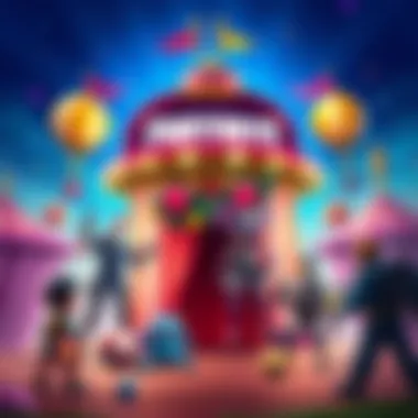 Amazing Digital Circus and Fortnite Collaboration An illustration showing characters from Amazing Digital Circus interacting with Fortnite elements in a colorful circus setting.