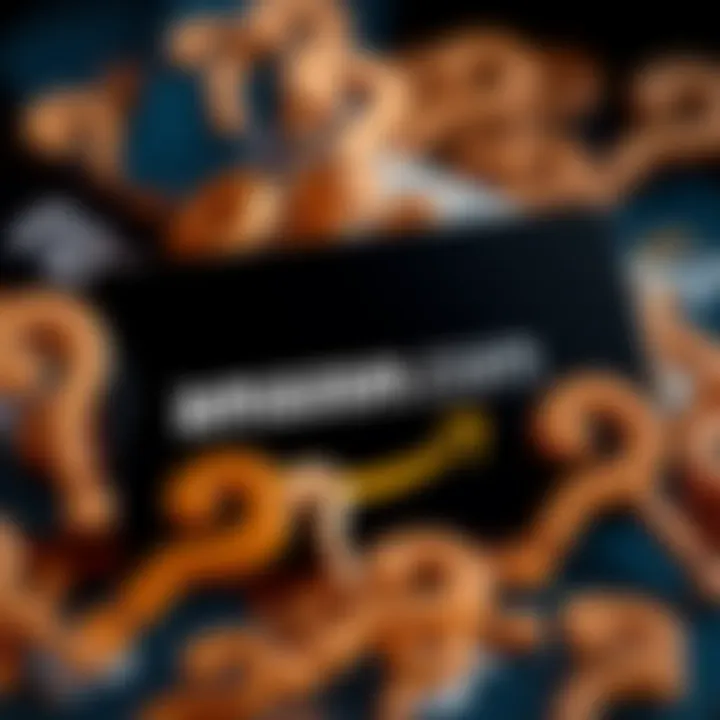 A close-up of an Amazon gift card surrounded by question marks, symbolizing confusion over its redemption status for US users.