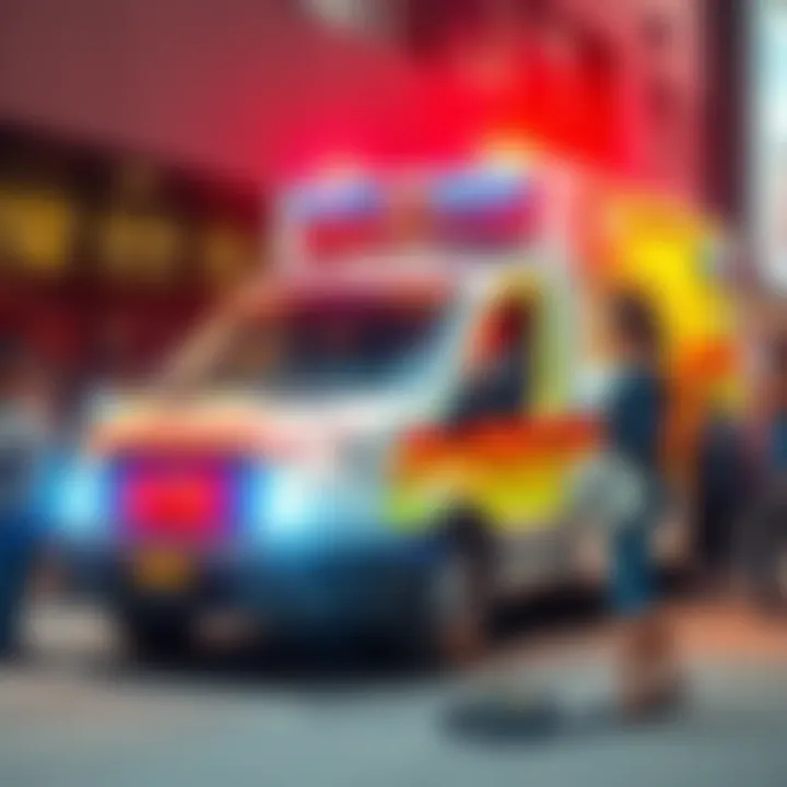 Ambulance with meme reactions Ambulance parked with people laughing and sharing memes on their phones