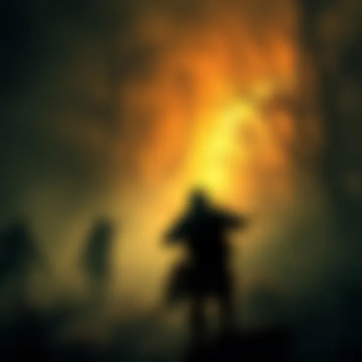 A squad caught in an ambush during a raid in Dire Marsh, with dense fog and shadowy figures surrounding them.