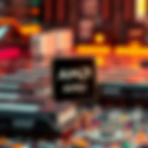 AMD logo with older CPU models and DDR5 memory modules in the background, highlighting cost-saving tech options.