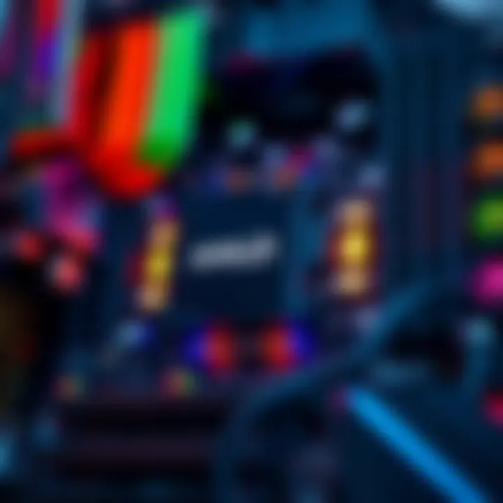 New AMD Setup A close-up of a new AMD processor installed on a motherboard, with colorful LEDs illuminating the setup.