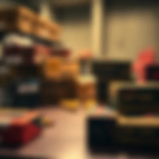 Ammunition Boxes on a Table A close-up of various ammunition boxes stacked on a table, highlighting the shortage of supplies.