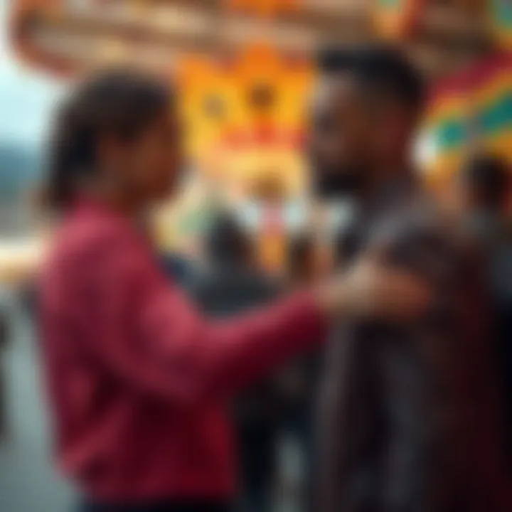 Amouranth intervenes as Nicklee searches for his stolen iPhone at a carnival in Peru, leading to a tense moment between them.