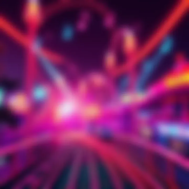 A vibrant amusement park level featuring roller coasters and musical notes, inspired by the song '7 Years & 3 Days.'