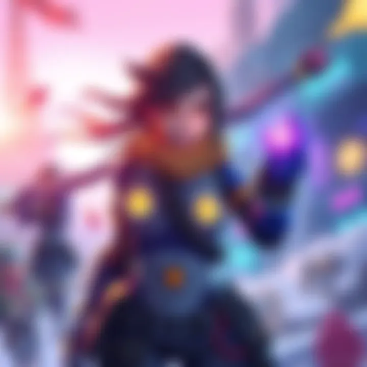 A digital illustration of Ana, a support character in a video game, using her abilities to heal teammates in a colorful gaming environment.