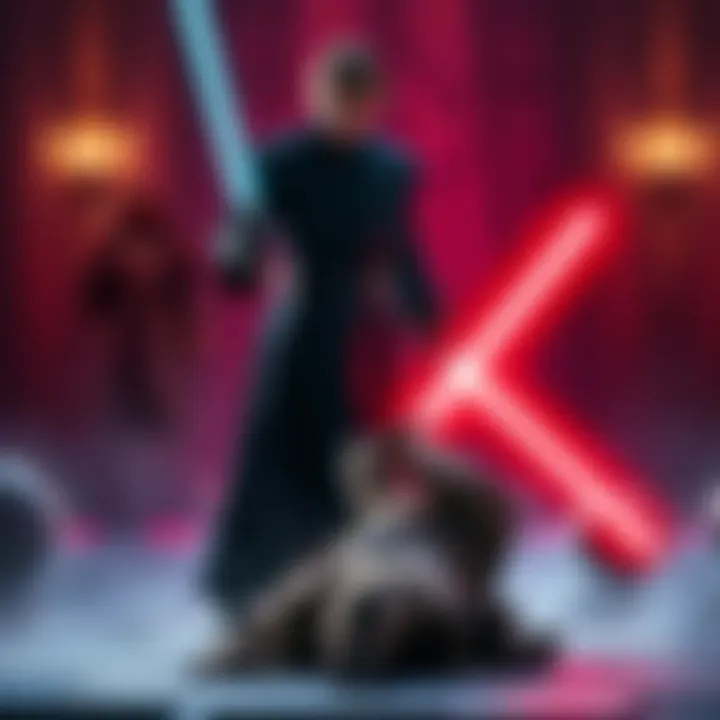 Anakin Skywalker Defeats Obi-Wan Anakin Skywalker stands over a defeated Obi-Wan Kenobi, holding a lightsaber, with Emperor Sidious watching in the background.