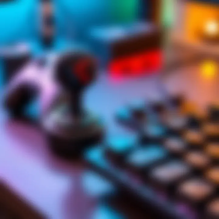 A gaming setup showing an analog stick controller beside a keyboard featuring WASD keys, illustrating their differences in design and use