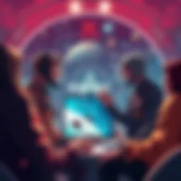 A group of people engaged in a lively discussion, sharing ideas and plans for the Anarchonaut project, surrounded by space-themed visuals.