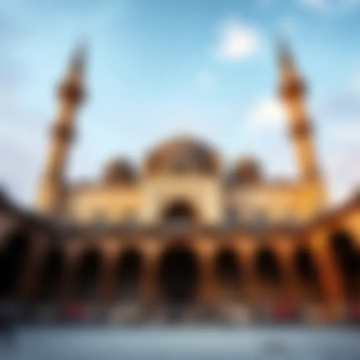 A historic mosque in China showing its beautiful architecture and intricate details under a clear sky.