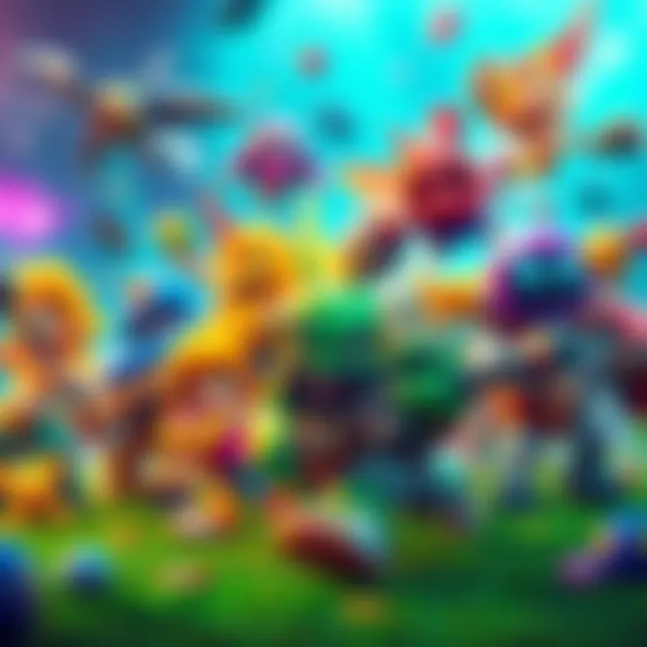 Colorful Android game characters Various colorful characters from popular Android games like HAAK and Botworld Adventure, showcasing different abilities and styles in a vibrant setting.