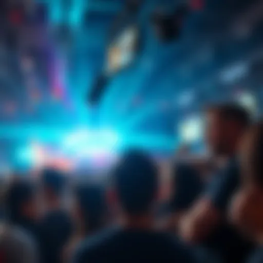 A group of frustrated people discussing high ticket prices at a crowded event venue