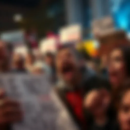 A diverse group of people holding signs and shouting in protest, expressing their outrage over current issues.