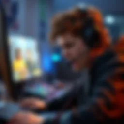 A gamer showing frustration and anger in front of a computer, with a headset on and gameplay on the screen