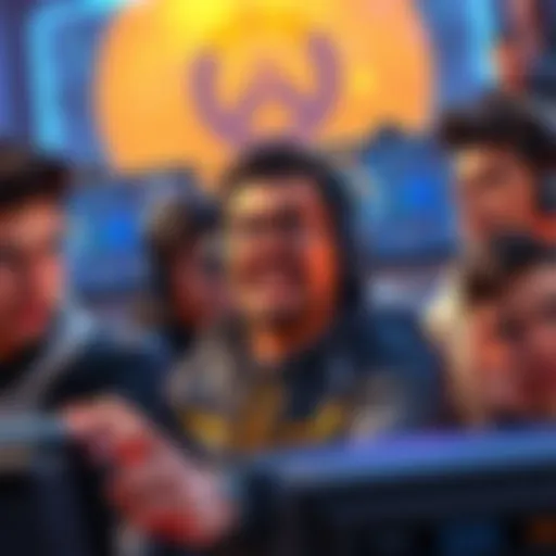 A group of gamers showing frustration while playing Overwatch, with screenshots of character stats and balance feedback displayed on their screens.