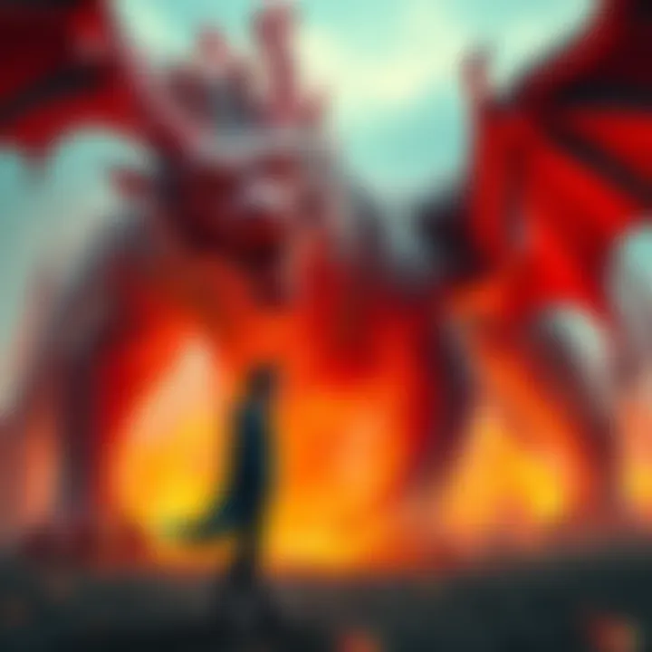 Angry person confronting a dragon A frustrated individual stands before a large, menacing dragon, expressing deep hatred and anger.